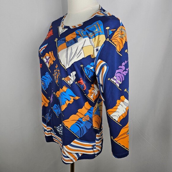 J. McLaughlin Top Medium Catalina Nylon Stretch Flag Print Maximalism - Picture 3 of 9